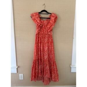 Ulla Johnson Coral Floral Print Ruffle Maxi Dress – Size 2
